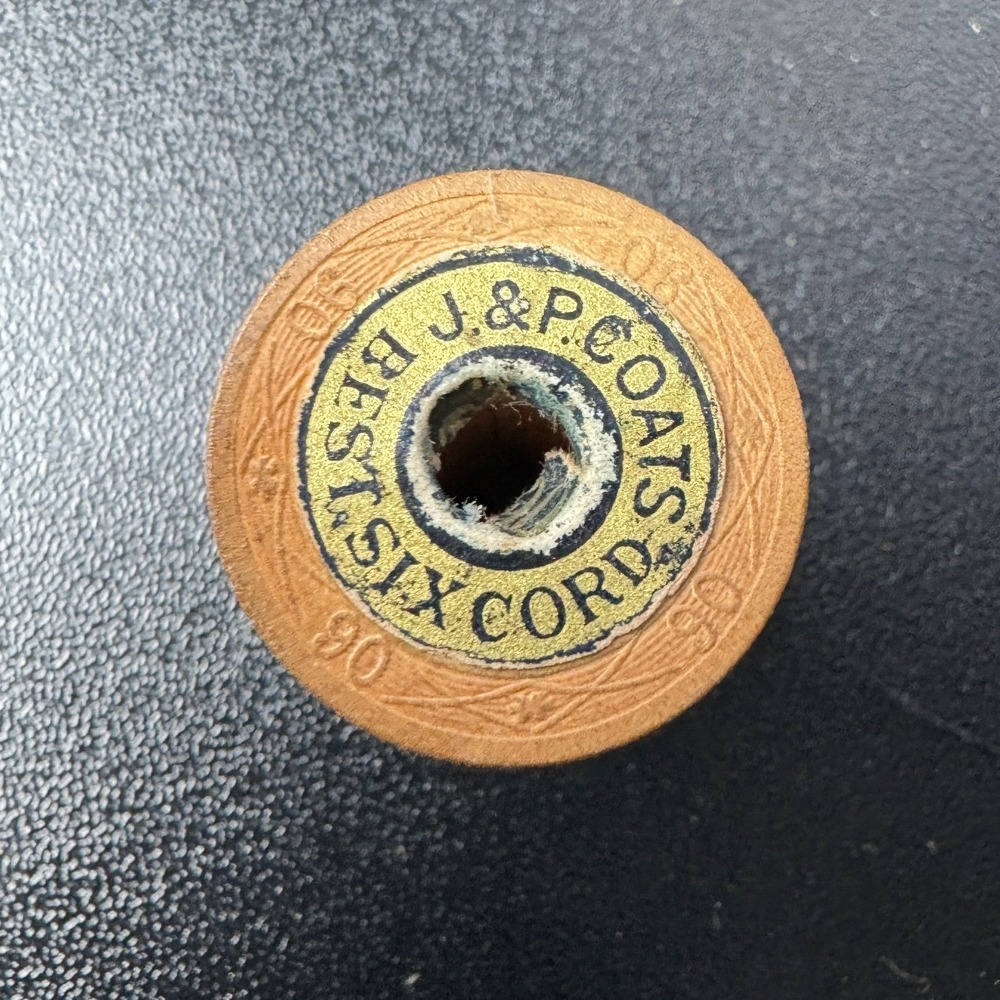 Antique J.&P. Coats Best Six Cord Wooden Thread Spool Black Size 90 Vintage Wood